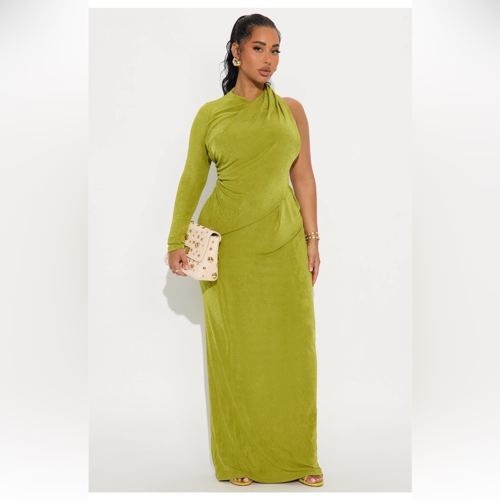 Fashion Nova Lime One-Shoulder Dress